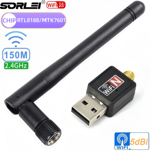 150M with Antenna USB2.0 Wireless Network Card with RTL8188 MTK7601 Chip Detachable 5dBi Antenna Compatible with Windows Linux and Android