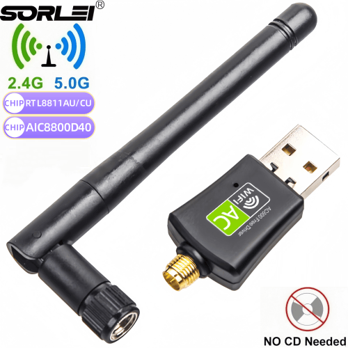 Mini Driver Free AC600Mbps DualBand Realtek 8811AU 8811CU AIC8800D40 chipset USB 2.0 WiFi Wireless Network Card 802.11ac LAN Adapter with Antenna for Laptop PC