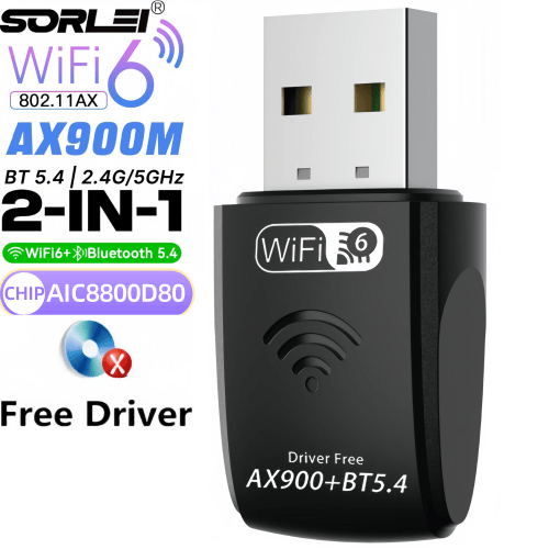 AX900 WIFI6 USB Adapter Dual Band 2.4G&5Ghz BT5.4 Wireless USB Dongle Receiver Free Driver 900Mbps Wifi Card for Win 10/11
