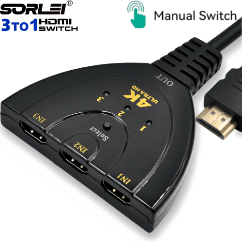 Full HD 4K30Hz/4K60Hz 1080P 3D HDMI Switch 3 in 1 Out with Pigtail Cable HDMI Switch 3x1 for Xbox PS4 Roku HDTV