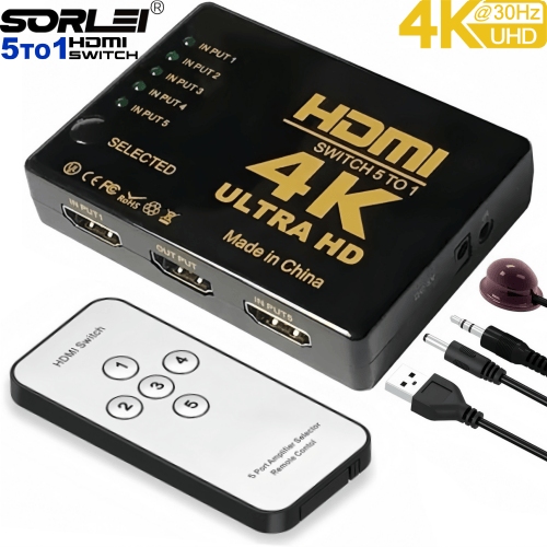 4K 2K 5x1 HD MI Cable Splitter HD 1080P Video Switcher Adapter 5 Input 1 Output